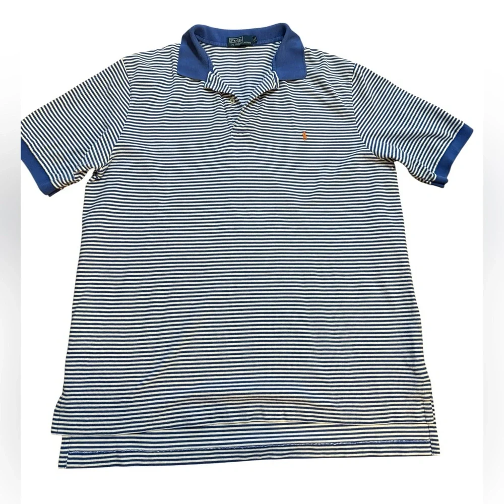 Ralph Lauren Men’s Blue White Striped Polo Shirt Classic Fit‎ Size XL Tall